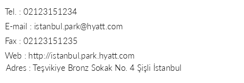Park Hyatt Hotel telefon numaralar, faks, e-mail, posta adresi ve iletiim bilgileri
